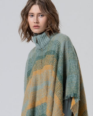 Plaid Poncho  | Blue
