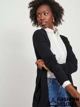 Viril Open Long Sleeve Knit Cardigan | Black