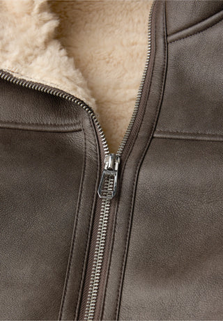 Leather Fleece Lined Jacket | Sandy Brown