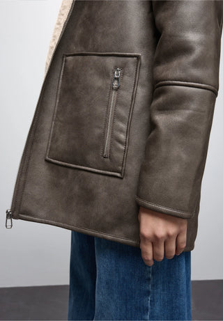 Leather Fleece Lined Jacket | Sandy Brown