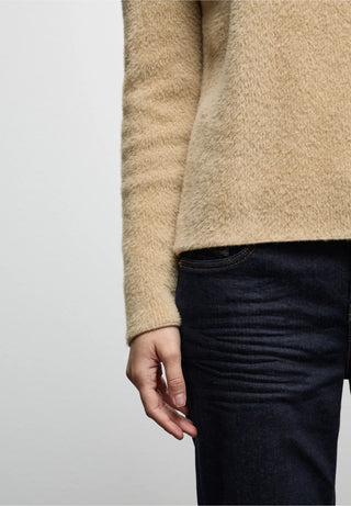 Round Neck Fluffy Jumper | Sanded Beige