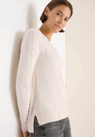 Round Neck Cable Jumper | Oat Beige