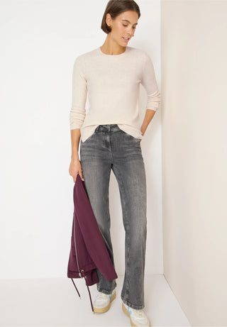 Round Neck Cable Jumper | Oat Beige