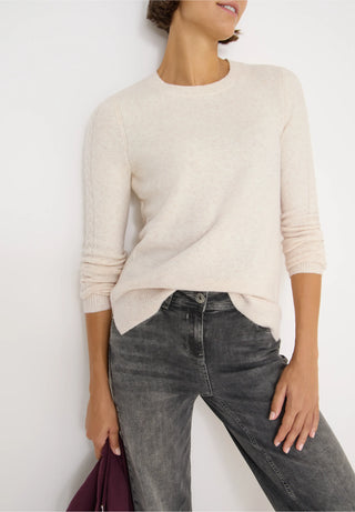 Round Neck Cable Jumper | Oat Beige