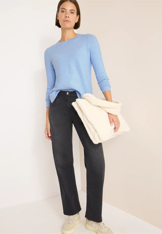 Round Neck Cable Jumper | Sporty Blue Melange