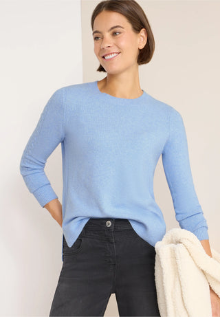 Round Neck Cable Jumper | Sporty Blue Melange