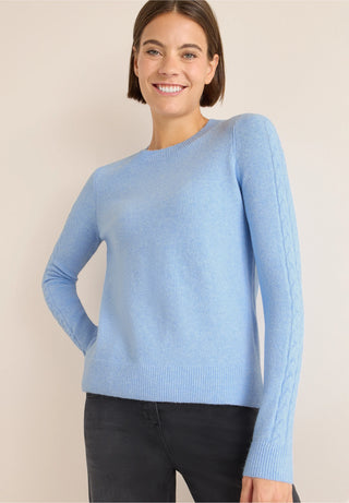 Round Neck Cable Jumper | Sporty Blue Melange