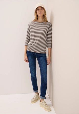 Basic Stripe Boatneck Tee | Cocoa Taupe
