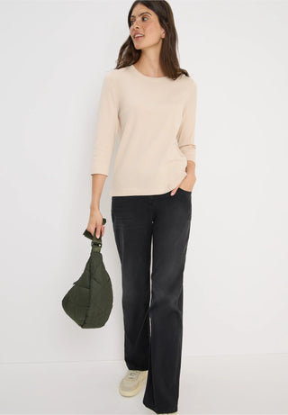 Ribbed 3/4 Sleeve Tee | Vanilla White