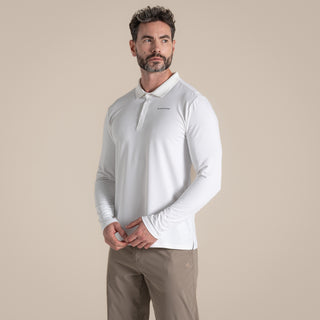 Men's NosiLife Bramshaw Golf Long Sleeved Polo Top | White