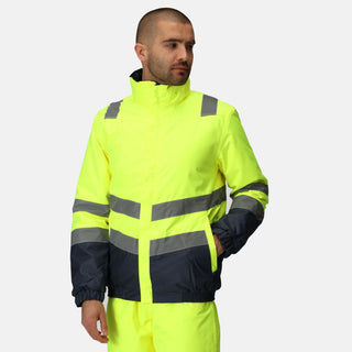 Men's Waterproof Hi-Vis Bomber Jacket | Yellow Navy