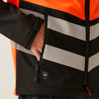 HI-VIS X-PRO 3 Layer Softshell Jacket - Class 2 | Black Orange