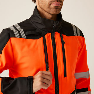 HI-VIS X-PRO 3 Layer Softshell Jacket - Class 2 | Black Orange