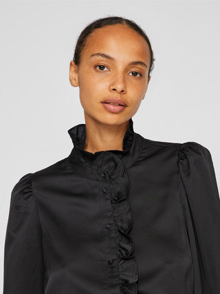 Lutto Long Sleeve Frill Shirt | Black Beauty