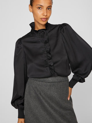 Lutto Long Sleeve Frill Shirt | Black Beauty