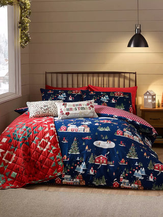 Christmas Ski Village Duvet Cover Set | Blue