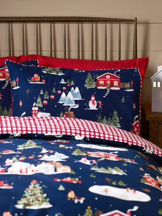 Christmas Ski Village Duvet Cover Set | Blue