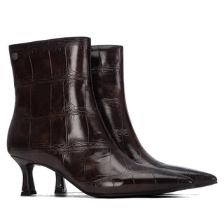 Faux Crocodile Ankle Boot | Brown