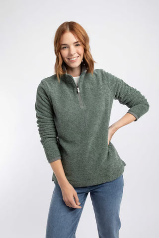 Sarah 1/4 Zip Textured Fleece | Military Green