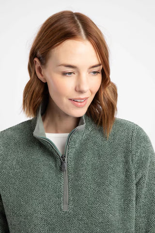 Sarah 1/4 Zip Textured Fleece | Military Green