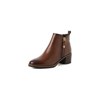 Round Toe  Zipper Ankle Boot | Cognac