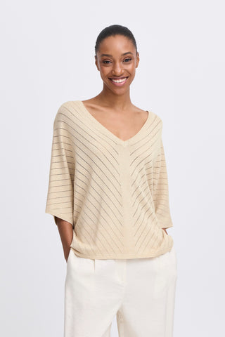 Mobbe V Neck Jumper | Frosted Almond