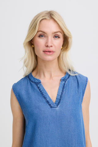 Kosmo Sleeveless Top | Mid Blue Denim