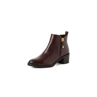 Round Toe  Zipper Ankle Boot | Bordeaux
