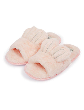 Bunny Faux Fur Open Toe Slippers Pink