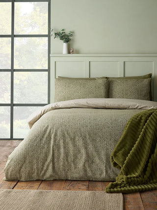 Brushed 100% Cotton Herringbone Duvet Cover | Green