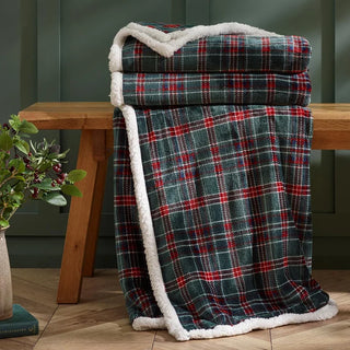 Tartan Sherpa Check Blanket Throw | Green