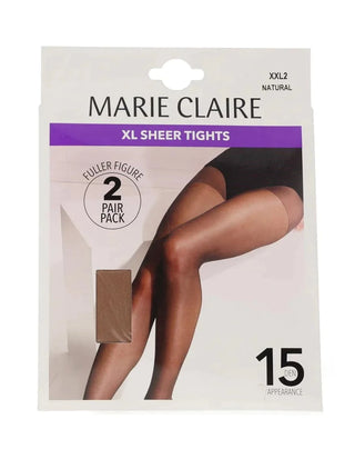 Marie Claire 2 Pack Fuller Figure Sheer Tights 15 Denier Natural
