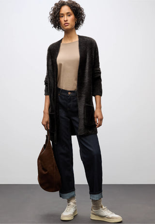Fluffy Long Cardigan | Darkest Brown
