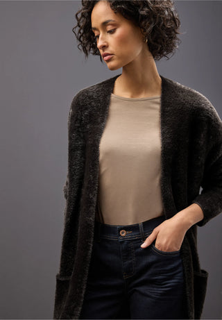 Fluffy Long Cardigan | Darkest Brown