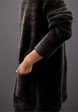 Fluffy Long Cardigan | Darkest Brown