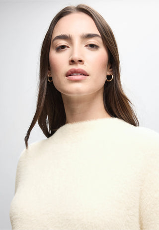 Round Neck Fluffy Jumper | Soft Beige