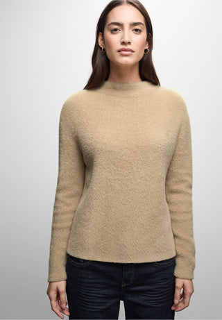 Round Neck Fluffy Jumper | Sanded Beige
