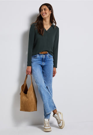Jeresy V Neck Tee | Evernight Green