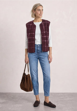 Printed Teddy Vest With Zipper | Rustic Rouge