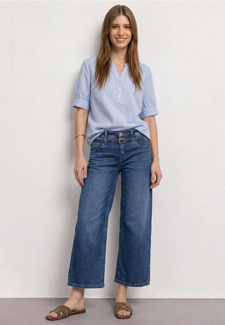 Chambray Split-Neck Blouse | Original Blue