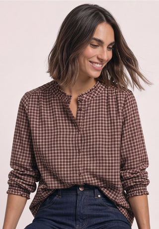 Check Blouse With Frill | Warm Blush