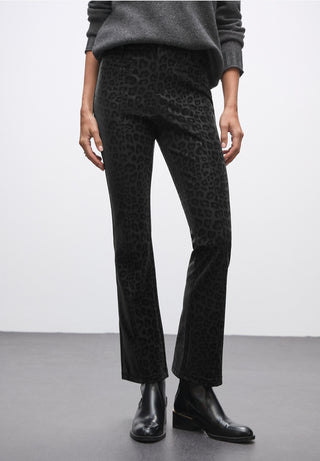York Style Bootcut Trousers | Black Leopard Print