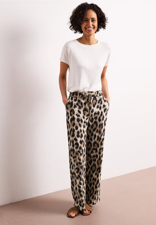 Wide Leg AOP Trousers | Leopard Print Timeless Beige