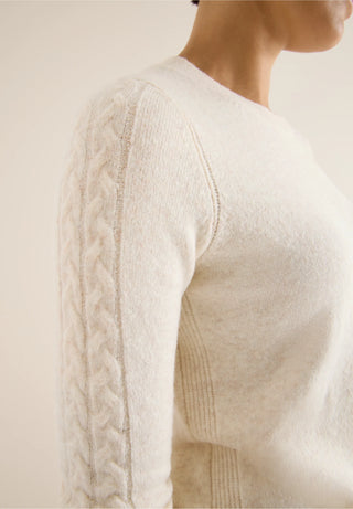 Round Neck Cable Jumper | Oat Beige