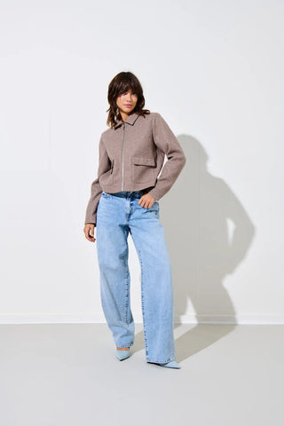 Vela Zip Short Coat | Taupe Grey
