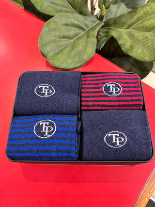 Tom Penn Gift Box Set Socks Burgundy Navy Mix