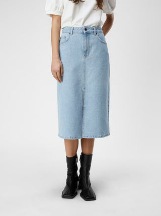 Elle Mid Waist Denim Skirt | Light Blue