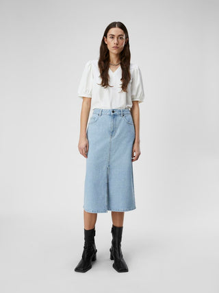 Elle Mid Waist Denim Skirt | Light Blue