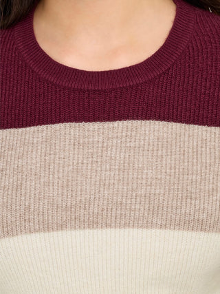 Latia Long Sleeve Strip Pullover Knit | Zinfandel