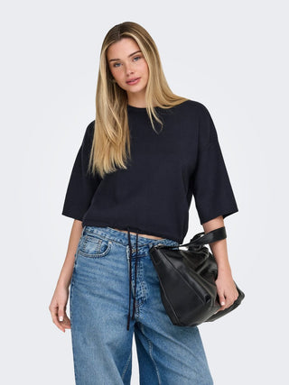 Sitter Short Sleeve Loose Tie Round Neck Knit | Night Sky